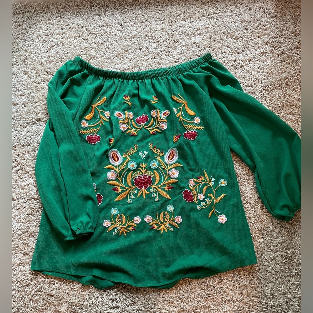 Green Embroidered Blouse - Size Medium